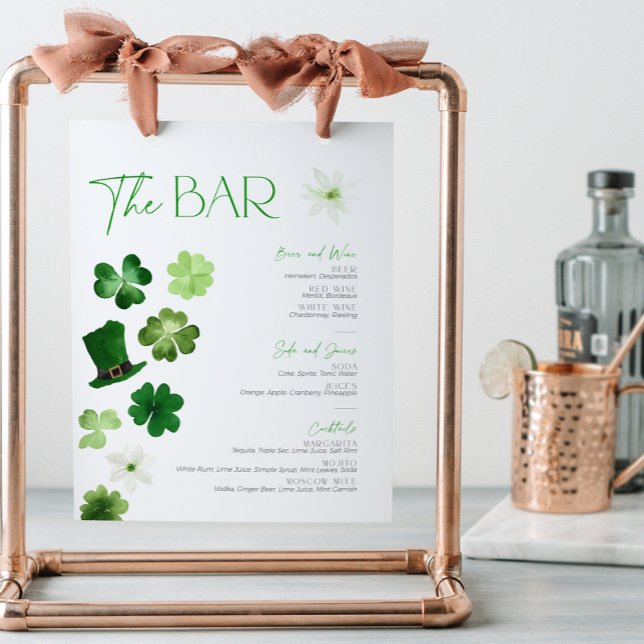 St. Patrick's Day Bridal Bar Menu Cocktail Drinks Sockelschild (St. Patricks Day Bar Menu Sign)