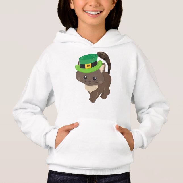 St. Patrick's Day, Brown Cat, Leprechaun Hat Hoodie (Vorderseite)