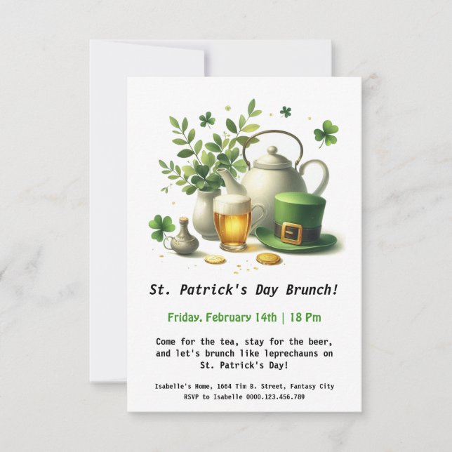 St. Patrick's Day Brunch - Tee, Bier und Irish Ch Einladung (Vorderseite)