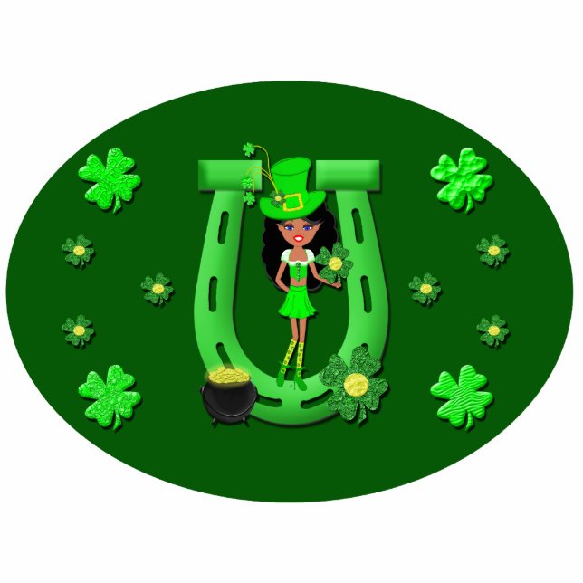 St Patrick's Day Brünett Girl Leprechaun Freistehende Fotoskulptur (Vorne)