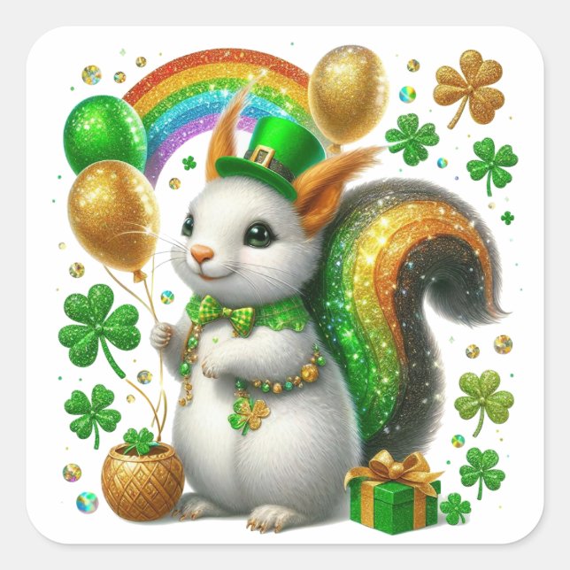 St. Patricks Day Bunny Quadratischer Aufkleber (Vorderseite)