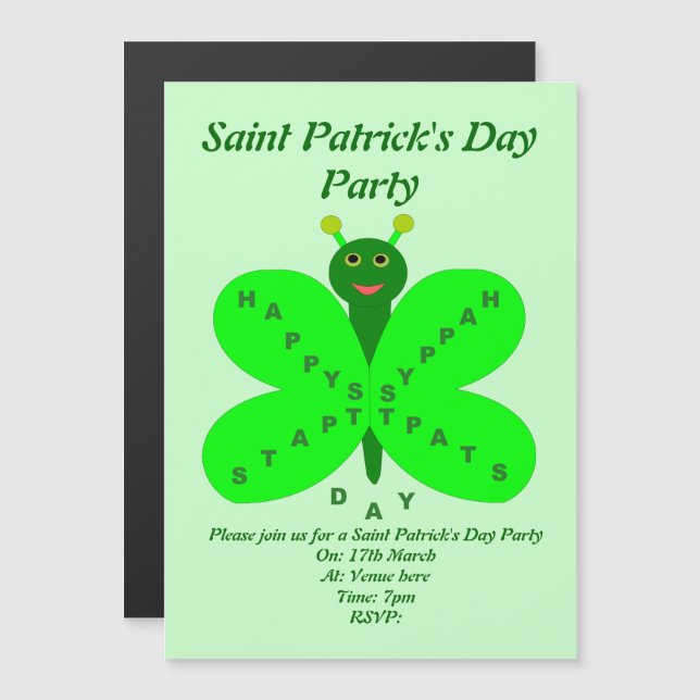 St. Patricks Day Butterfly Custom Invite Magneteinladung (Vorne/Hinten)