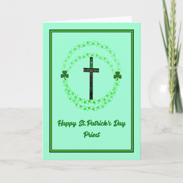 St. Patrick's Day Card für Priester mit Kreuz Karte (Vorderseite)