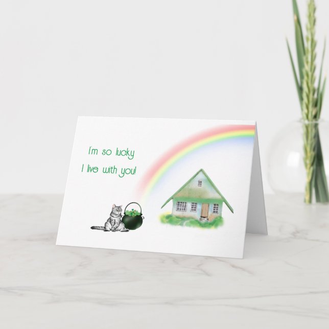 St. Patrick's Day Cat and Rainbow Card Karte (Vorderseite)