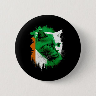 St Patrick's Day Cat Irish Flag Irland Männer Frau Button