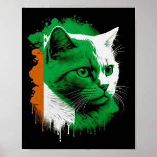 St Patrick's Day Cat Irish Flag Irland Männer Frau Poster