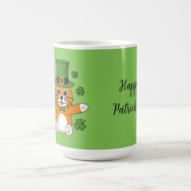 St Patrick's Day Cat Kleeblatts Cartoon | Text hin Kaffeetasse (Mittel)