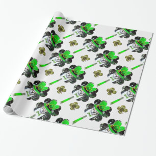 ST. PATRICK'S DAY CAT,LEPRECHAUN HAT UND KLEEBLÄTT GESCHENKPAPIER