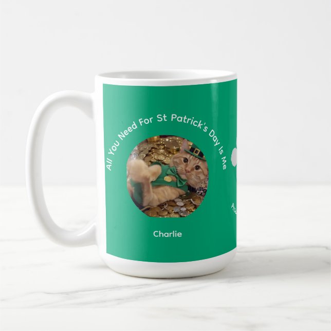 St Patrick's Day Cat Photo Specialty Mug Kaffeetasse (Links)
