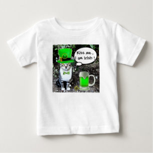 ST PATRICK'S DAY CAT WITH GREEN IRISH BEER BABY T-SHIRT