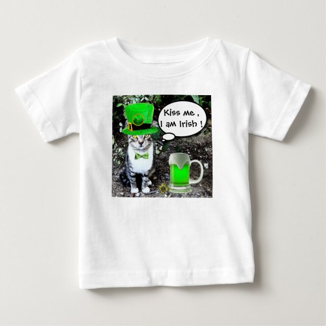 ST PATRICK'S DAY CAT WITH GREEN IRISH BEER BABY T-SHIRT (Vorderseite)