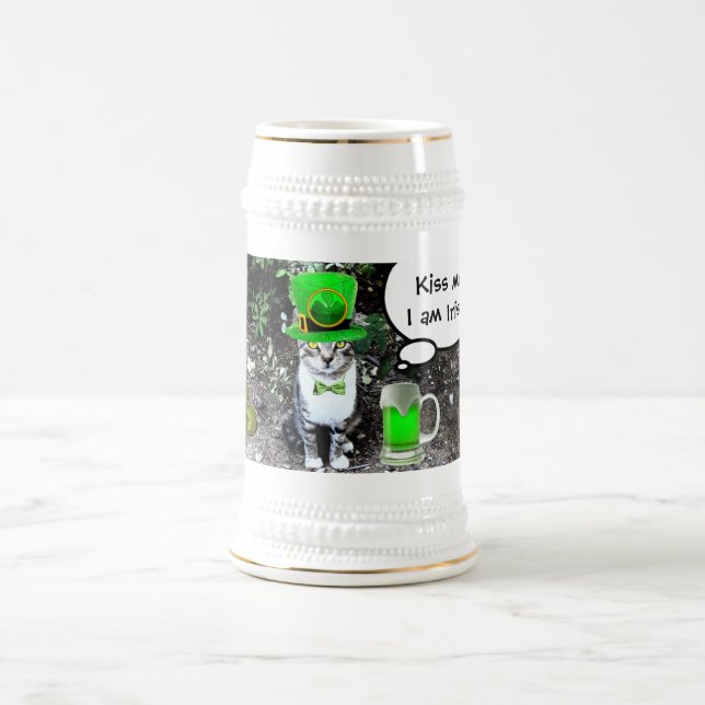 ST PATRICK'S DAY CAT WITH GREEN IRISH BEER BIERGLAS (Mittel)