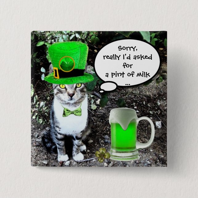 ST PATRICK'S DAY CAT WITH GREEN IRISH BEER BUTTON (Vorderseite)