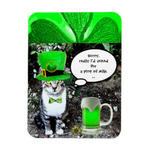 ST PATRICK'S DAY CAT WITH GREEN IRISH BEER MAGNET