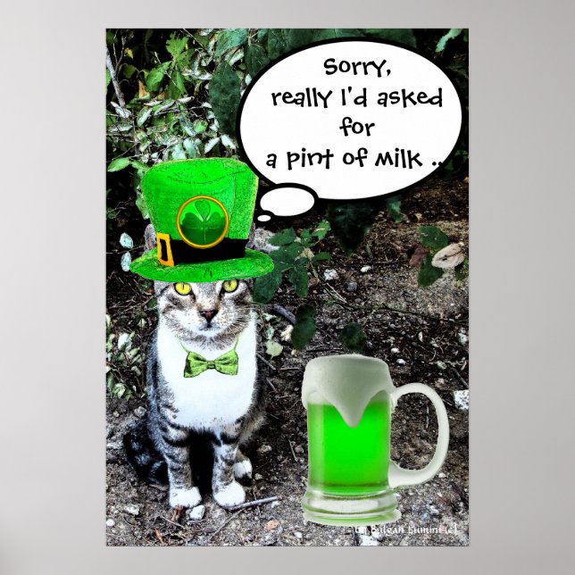 ST PATRICK'S DAY CAT WITH GREEN IRISH BEER POSTER (Vorne)