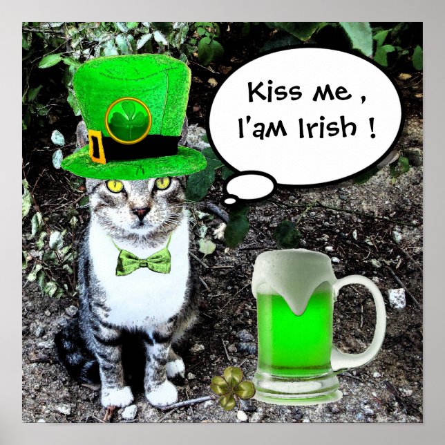 ST PATRICK'S DAY CAT WITH GREEN IRISH BEER POSTER (Vorne)
