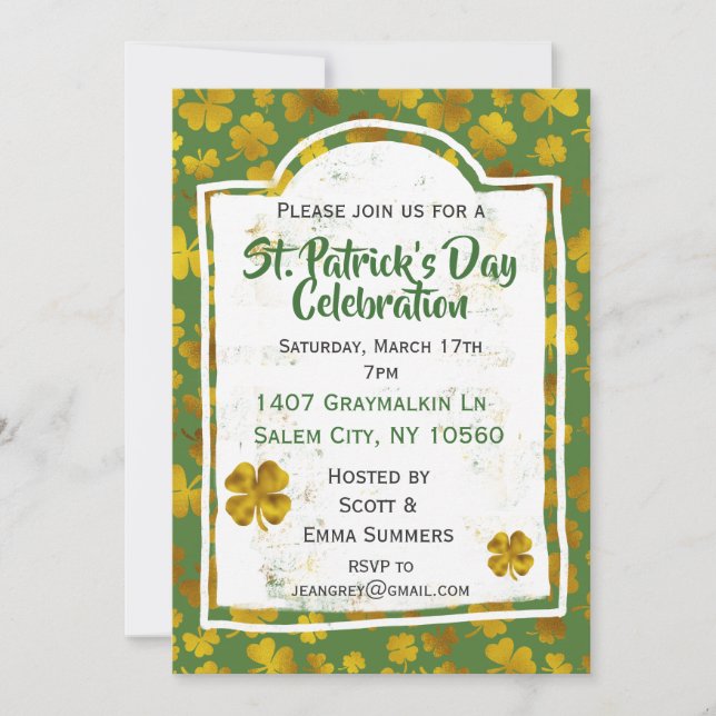 St Patrick's Day Celebration Gold Kleeblatt Clover Einladung (Vorderseite)