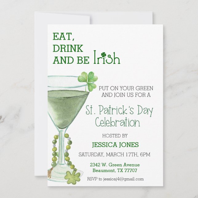 St. Patrick's Day Celebration Party Adult Cocktail Einladung (Vorderseite)
