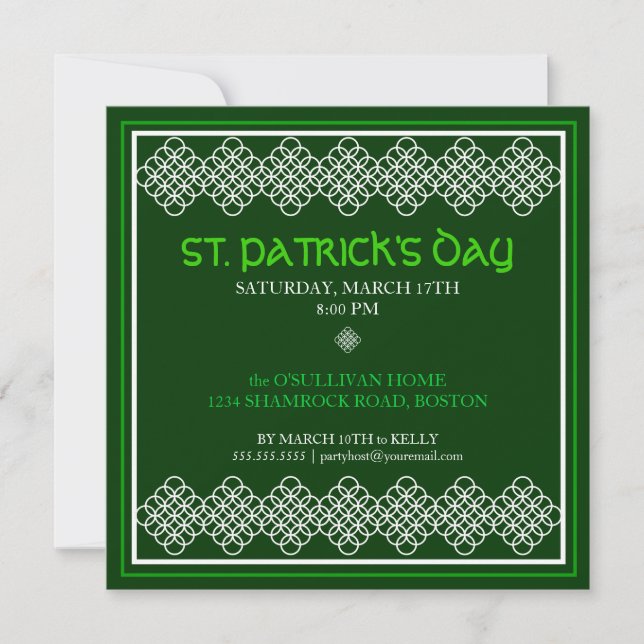 St. Patricks Day Celtic Pattern Party Einladung (Vorderseite)