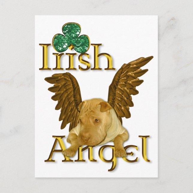 St. Patrick's Day Chinese Shar Pei Dog Irish Angel Postkarte (Vorderseite)