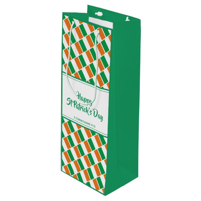 ST PATRICK'S DAY Christlich IRISH FLAG Custom Part Geschenktüte Für Weinflaschen (Vorderseite Schrägansicht)