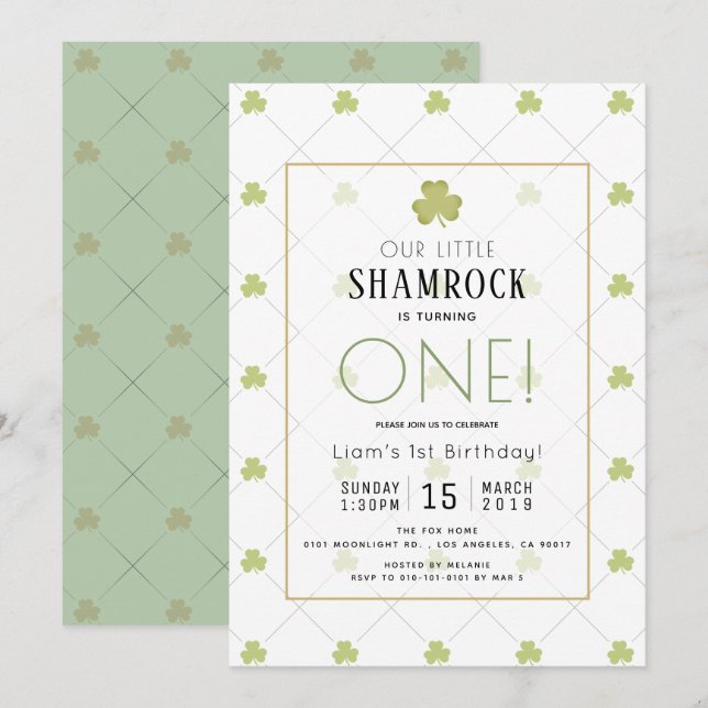 St. Patrick's Day Clean Green 1. Geburtstag Einladung (Vorne/Hinten)