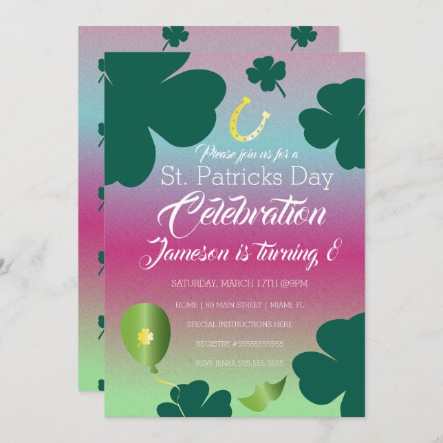 St. Patricks Day Clebration Kleeblatt Glitzer Einladung (Vorne/Hinten)