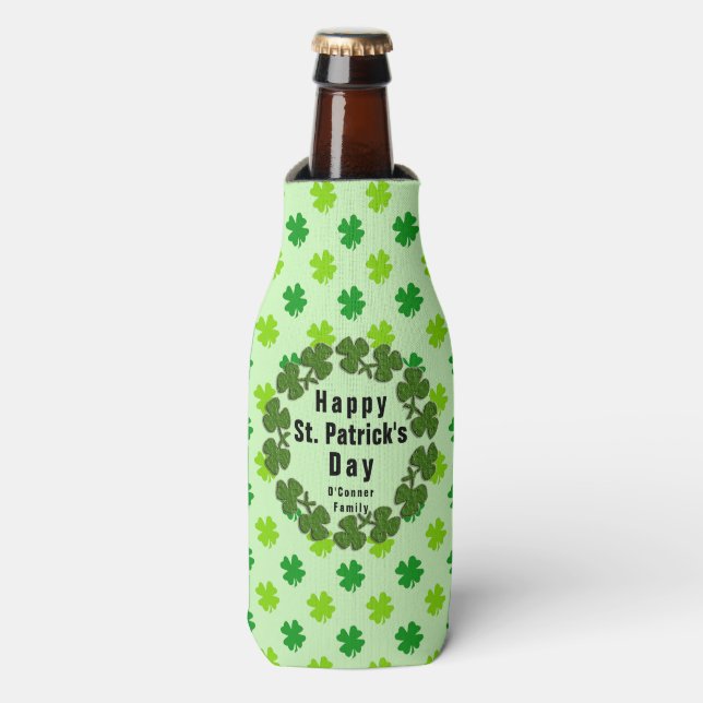 St. Patrick's Day Clover Individuelle Name Persona Flaschenkühler (Flaschenvorderseite)