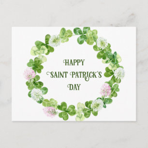 St. Patricks Day Clover Watercolor Kreath Postkarte