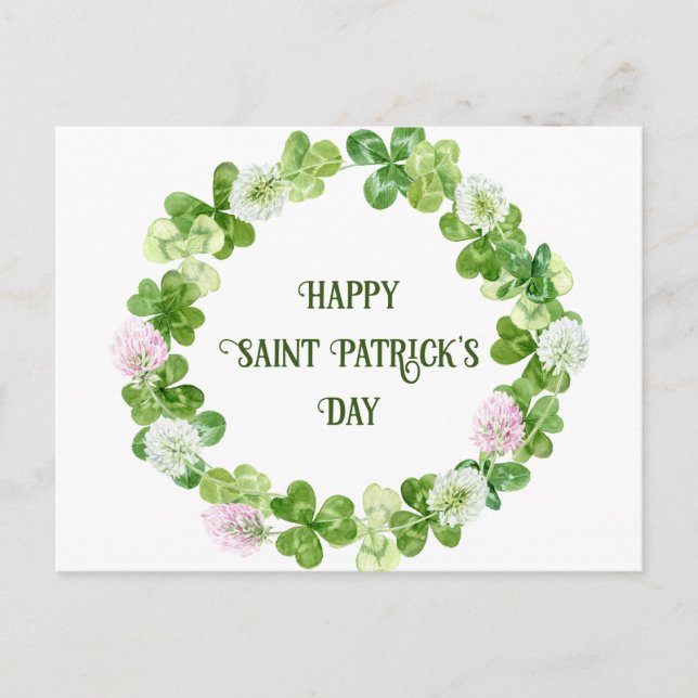 St. Patricks Day Clover Watercolor Kreath Postkarte (Vorderseite)
