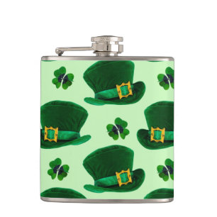 St. Patrick's Day Clovers and Leprechaun Hats Flachmann