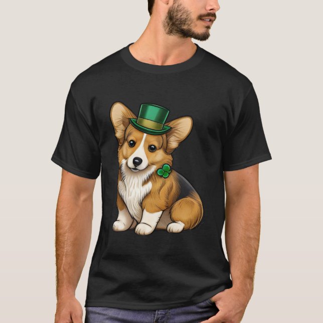 St Patrick's Day Corgi Dog Irish Kleeblatt Leprech T-Shirt (Vorderseite)