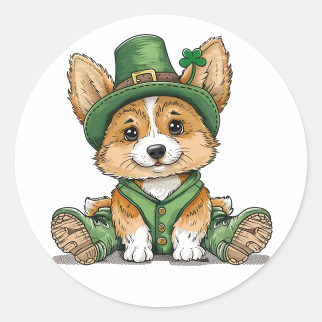 St. Patrick's Day Corgi Dog Runder Aufkleber (Vorderseite)