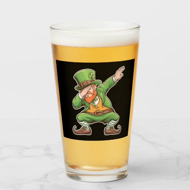 St Patricks Day Dab Dabbing Leprechaun Green Glas (Vorne (Gefüllt))