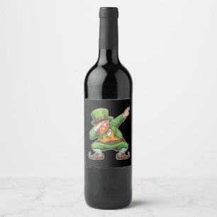 St Patricks Day Dab Dabbing Leprechaun Green Weinetikett
