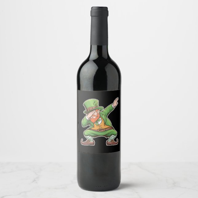 St Patricks Day Dab Dabbing Leprechaun Green Weinetikett (Vorderseite)