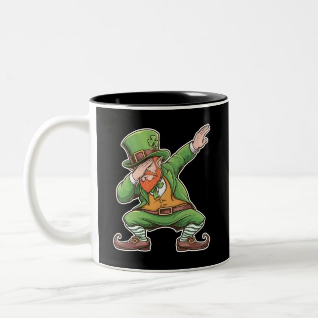 St Patricks Day Dab Dabbing Leprechaun Green Zweifarbige Tasse (Links)