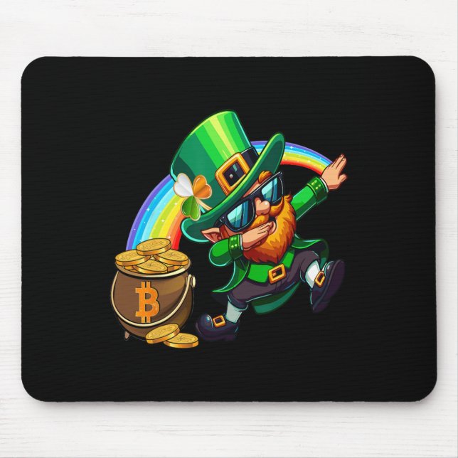 St Patricks Day Dabbing Bitcoin Rainbow Leprechaun Mousepad (Vorne)