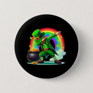 St Patricks Day Dabbing Leprechaun Boys Girls Button
