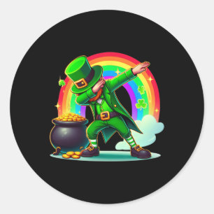 St Patricks Day Dabbing Leprechaun Boys Girls Runder Aufkleber