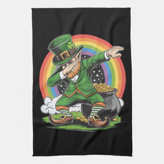 St Patricks Day Dabbing Leprechaun Dab Tance Geschirrtuch (Vertikal)