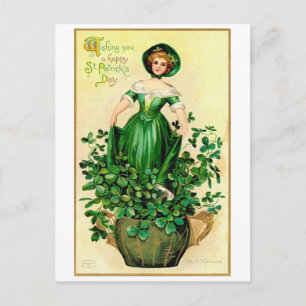 St. Patrick's Day Dame, Vintage Postkarte