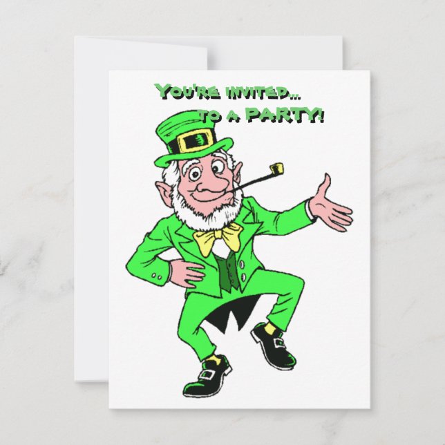 St. Patrick's Day Dancing Leprechaun Kleeblatts Einladung (Vorderseite)