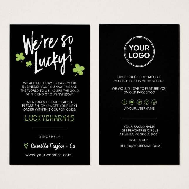 St. Patrick's Day Danke & Discount Code Card  (Vorne & Hinten)