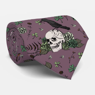St Patrick's Day Dark Plum & Green Skulls & Rose Krawatte