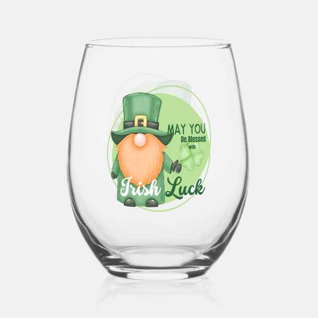 St. Patrick's Day Design Gnome Weinglas Ohne Stiel (Rückseite)