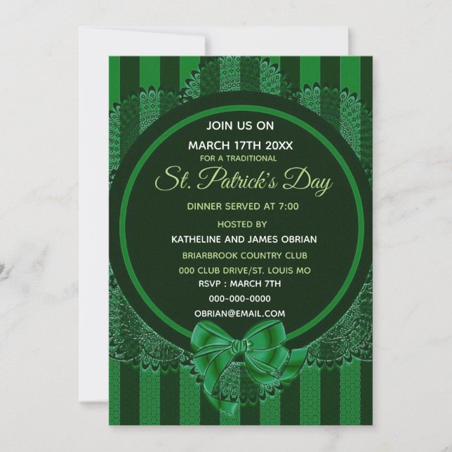 St. Patrick's Day Dîner férié Invitation de fête (Devant)