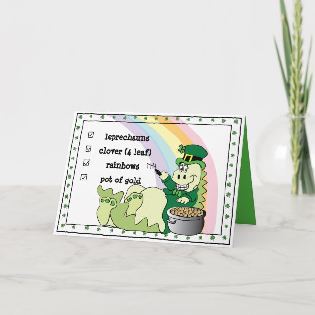 St. Patricks Day Dinosaur Leprechaun Karte (Vorderseite)