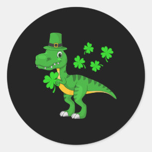 St Patricks Day Dinosaur Shamrock Leprechaun Hut K Runder Aufkleber