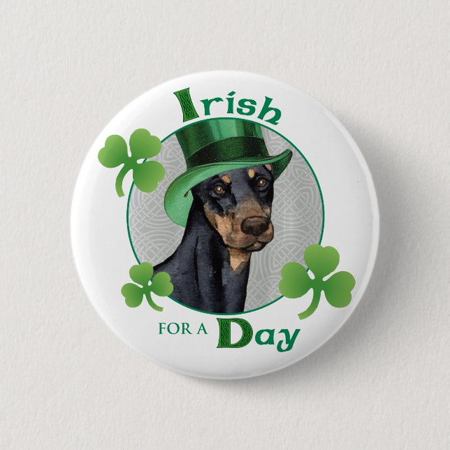 St. Patrick's Day Doberman Pinscher Button (Vorderseite)